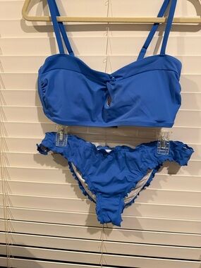 Shade & Shore Bright Blue Ruffle Bikini Set
